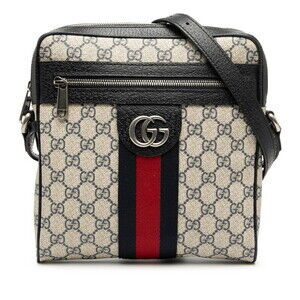 Gucci GG Supreme Ophidia Shoulder Bag Beige Tan Navy Blue Leather